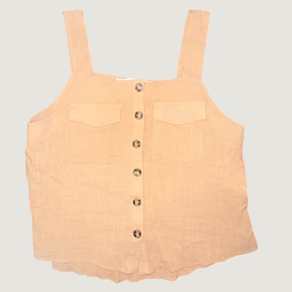 Hyfve Tan Cotton Button Front Crop Tank Top Square Neck Utility Cami HF20F909 L